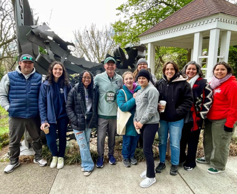 NSTEAM participants with President Guskiewicz at Beal Botanical Gardens